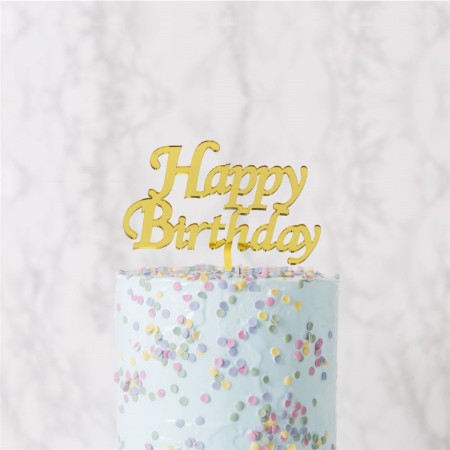 Happy Biryhday Pasta Üzeri Pleksi Altın