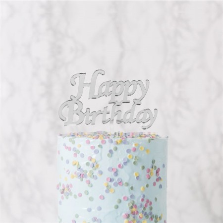 Happy Biryhday Pasta Üzeri Pleksi Gümüş