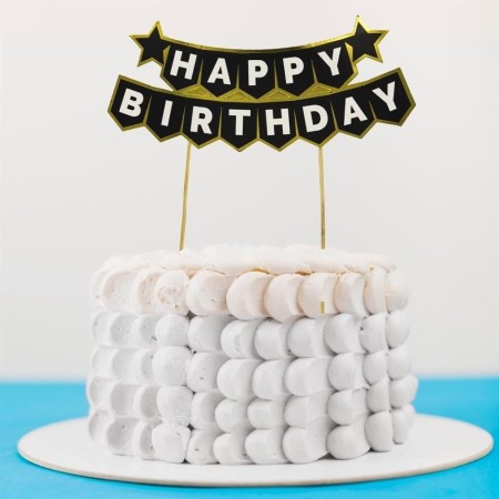 Pasta Üzeri Happy Birthday Yazı Siyah