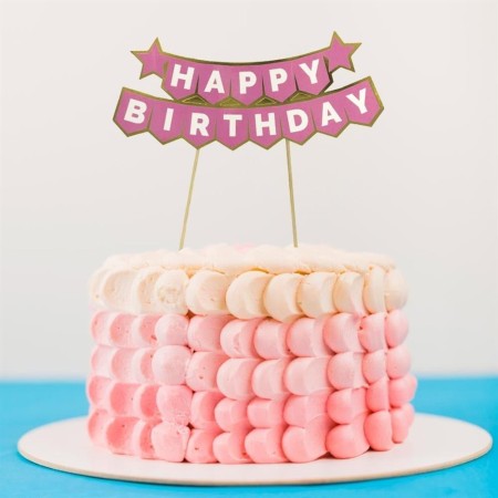 Pasta Üzeri Happy Birthday Yazı Pembe
