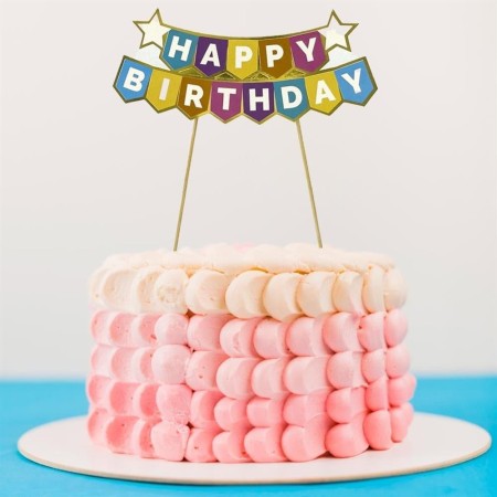 Pasta Üzeri Happy Birthday Yazı Renkli