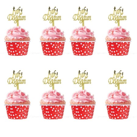 İyiki Doğdun Pleksi Cupcake Yazı Altın 8 Adet