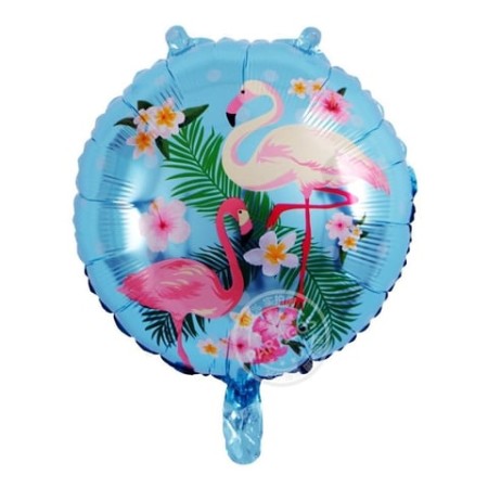 Yuvarlak Flamingo Temalı Folyo Balon Mavi