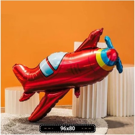 Kırmızı Uçak Folyo Balon 96x80 cm | Hava Yolu Temalı Parti Dekoru