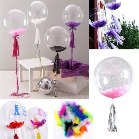 24 Inch Beyaz Tüylü Şeffaf Balon