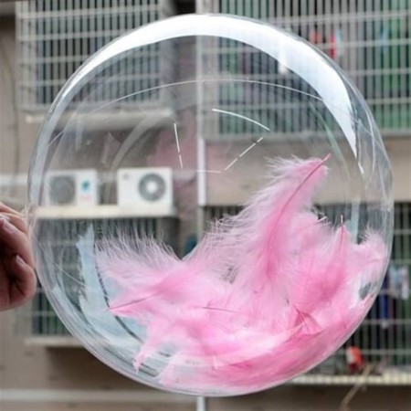 24 Inch Pembe Tüylü Şeffaf Balon