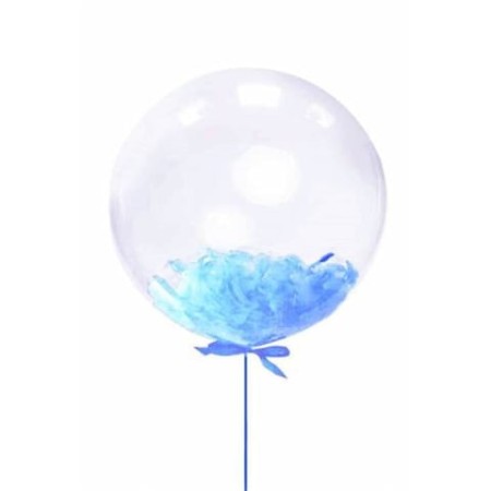 24 Inch Mavi Tüylü Şeffaf Balon