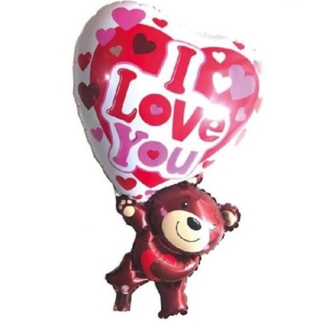 I Love You Bear Shape Folyo Kalp Balon