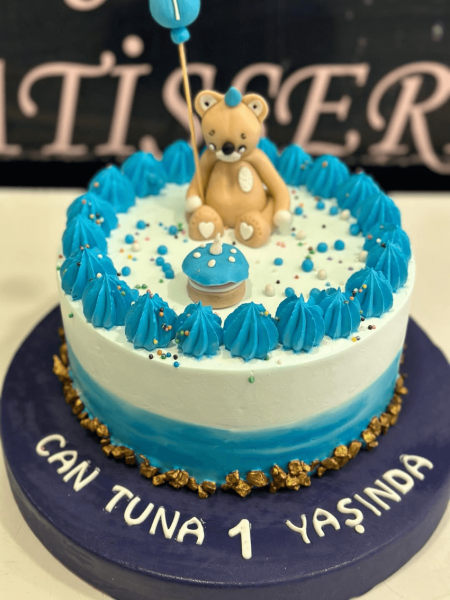 Ayı ve Balon Temalı Doğum Günü Pastası